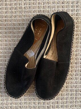 Handmade Black Suede Espadrille Flats Jute Sole Piel Natural Size 40